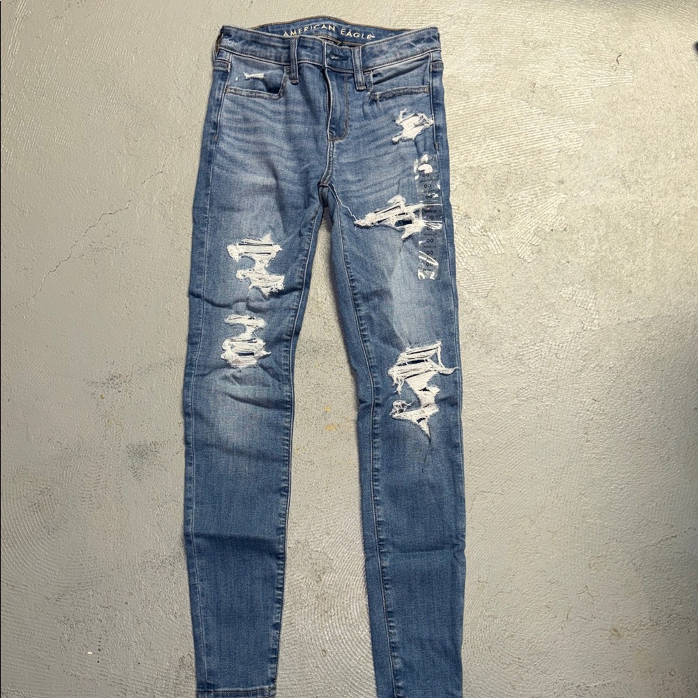 American Eagle Outfitters Women's Ripped Blue Skinny Jeans